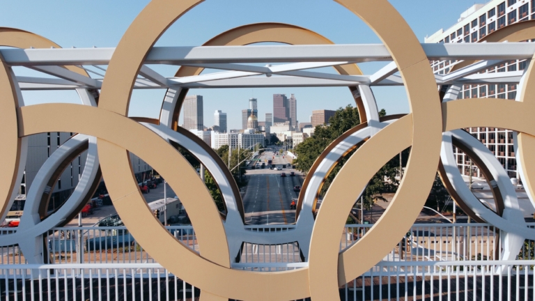 Downtown Atlanta through the Olympic Rings in Georgia