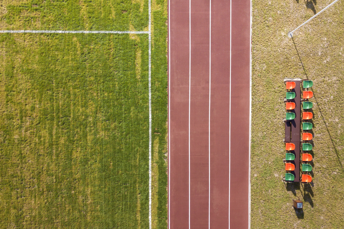 top view of red running tracks a
