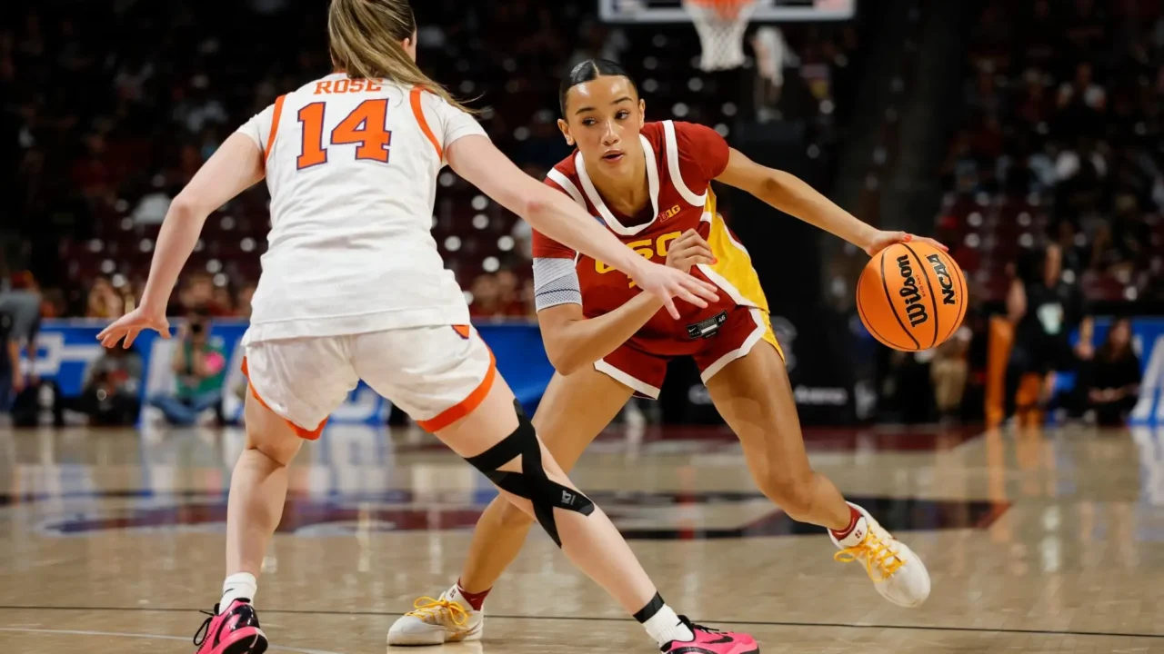 college basketball player in game action
