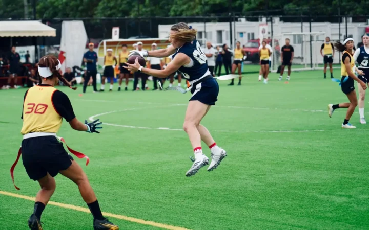 big 12 flag football women game action